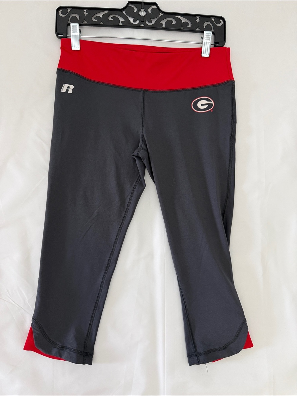 Russell Athletic Black and Red Capri Leggings with Georgia 'G' Logo Sz SM